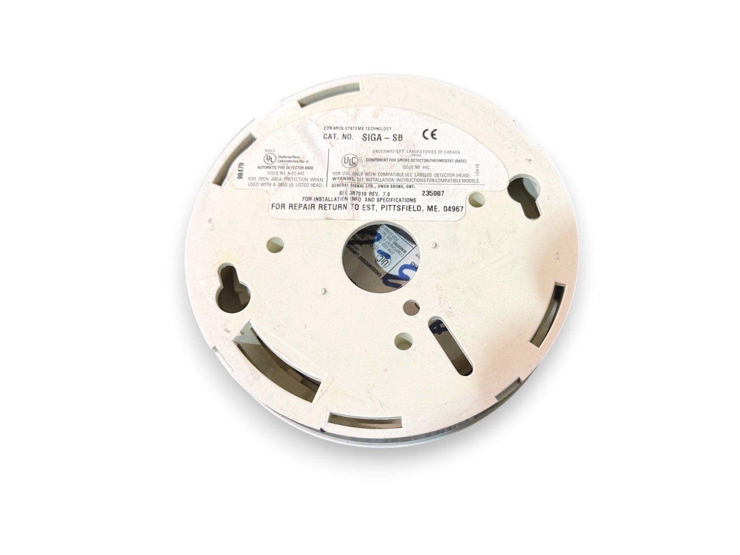 SIGA-SB fire alarm base plate with UL certification, compatible with smoke detector heads