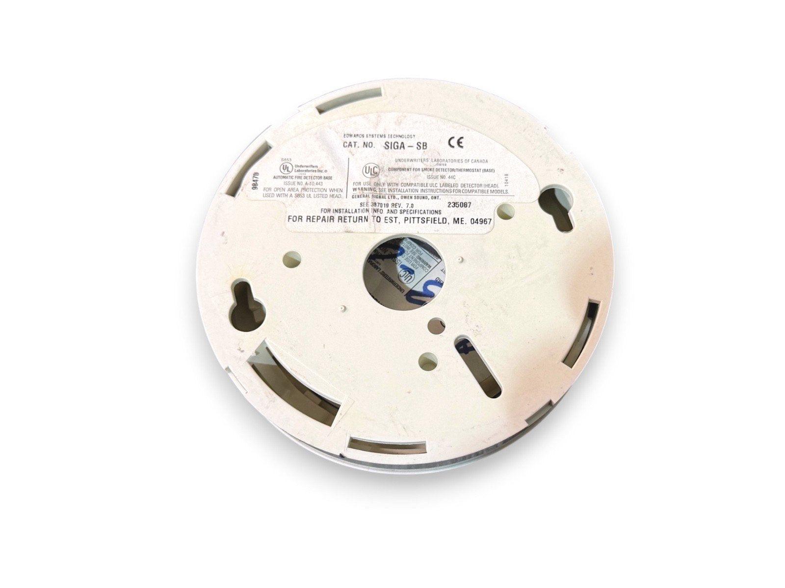 SIGA-SB fire alarm base plate with UL certification, compatible with smoke detector heads
