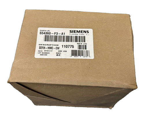 Siemens fire alarm control panel part S54360-F3-A1 in original packaging, model SEFH-1MC-CW
