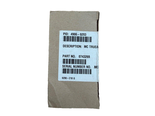 Fire alarm equipment box with part number 0743269 and PID 4906-9203, labeled MC TRUEALARM