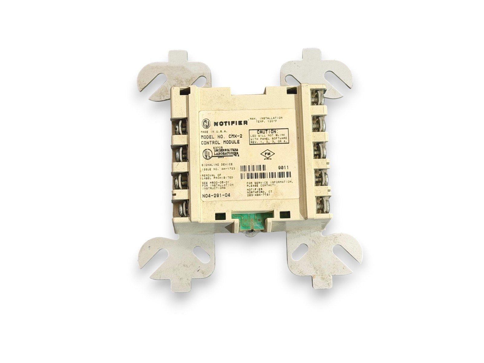 Notifier CMX-2 fire alarm control module with terminal connections and mounting brackets