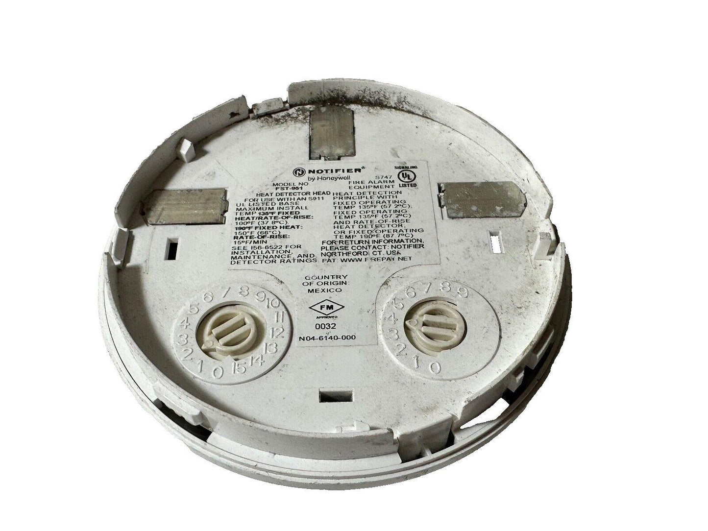 Notifier by Honeywell FST-961 heat detector head for fire alarm systems, used surplus equipment