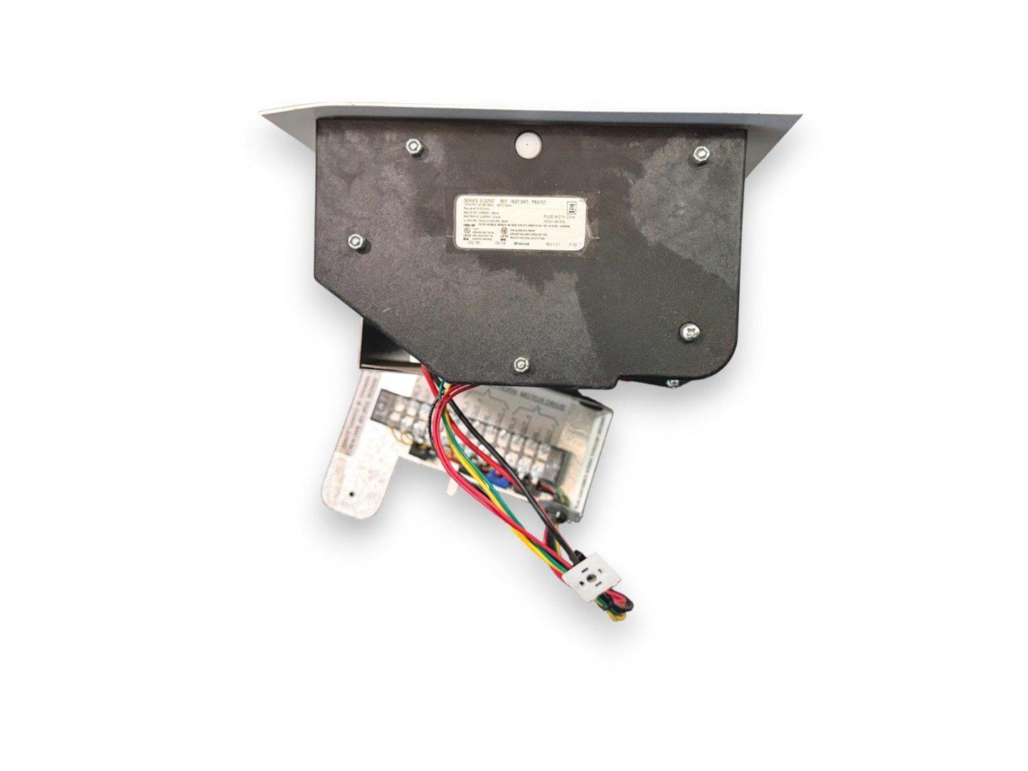 Fire alarm control panel with wiring and mounting bracket for commercial safety systems