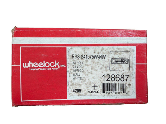 Wheelock RSS-241575W-NW white wall strobe fire alarm, 24 VDC, 15/75CD, in red packaging