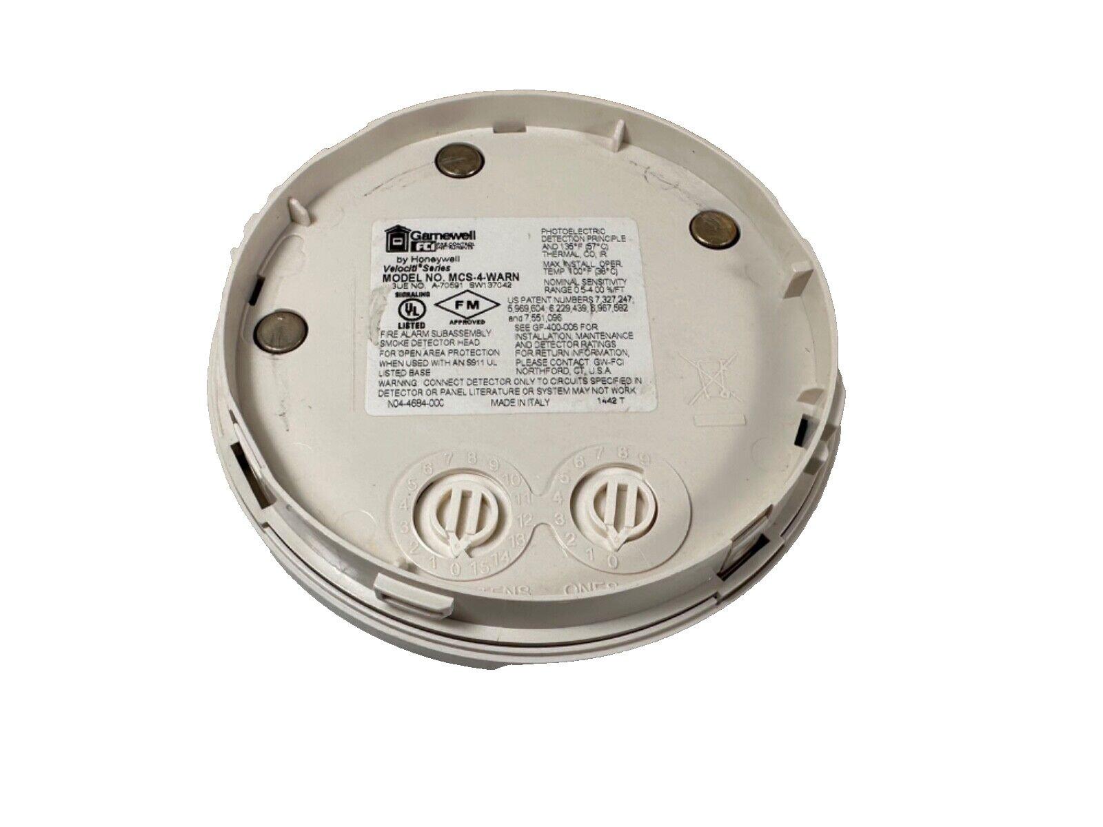 Gamewell by Honeywell MCS-4-WARN smoke detector head, fire alarm subassembly with UL/FM listing, made in Italy