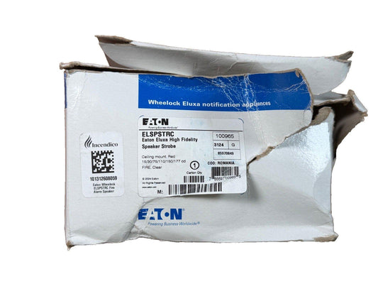 Eaton Wheelock ELSPSTRC fire alarm speaker strobe in original packaging, red ceiling mount, high fidelity