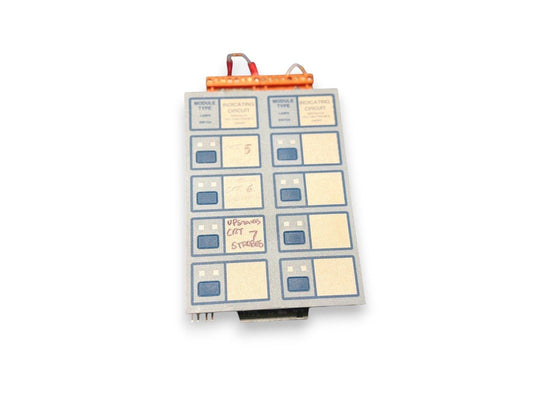 Fire alarm control panel module with indicating circuits and labeled zones for fire safety systems