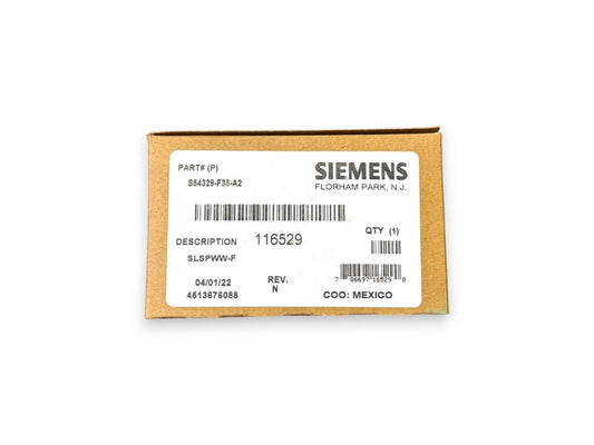 Siemens fire alarm part S54329-F38-A2 in original packaging, model SLSPWW-F, made in Mexico