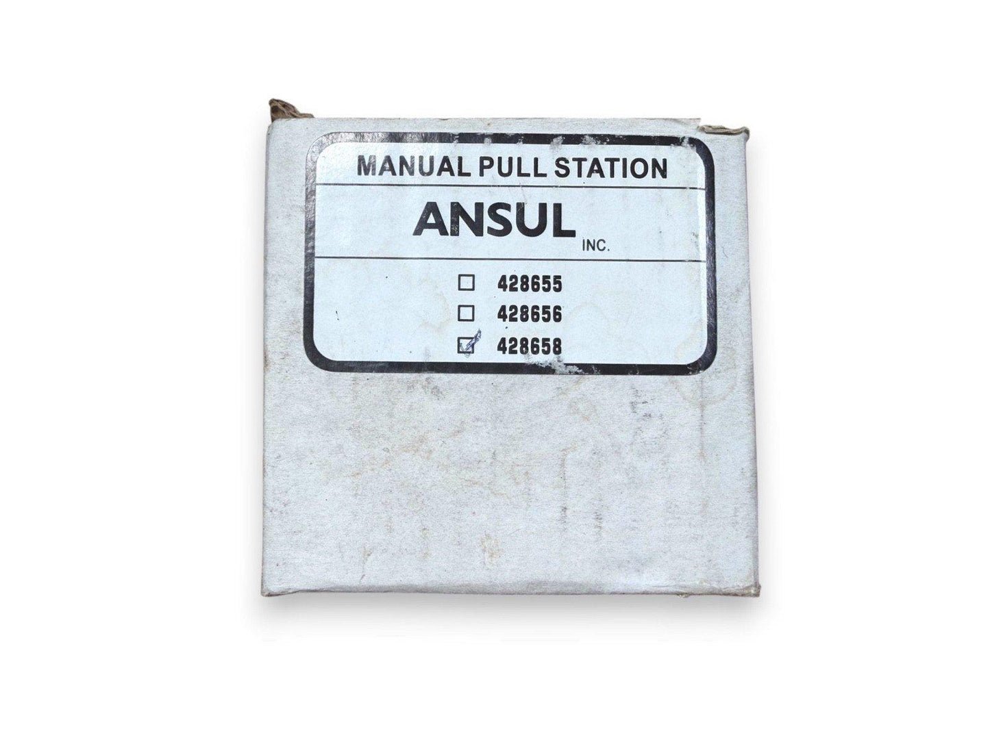 Ansul manual pull station fire alarm device, model 428658, in original packaging for fire safety systems.