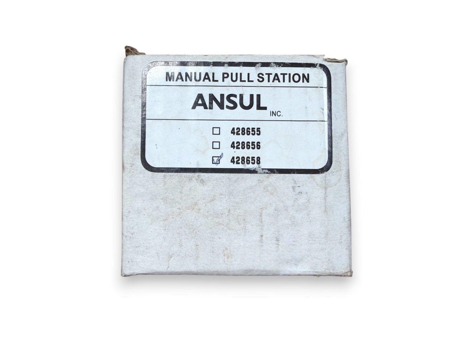 Ansul manual pull station fire alarm device, model 428658, in original packaging for fire safety systems.