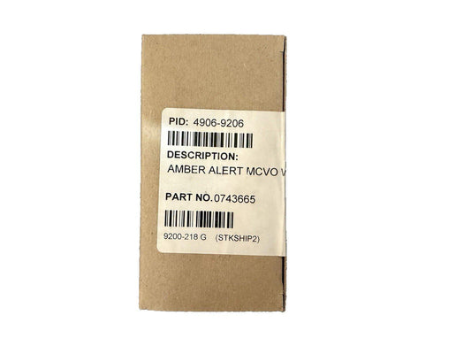 Amber Alert MCVO fire alarm part in cardboard box, PID 4906-9206, part no. 0743665