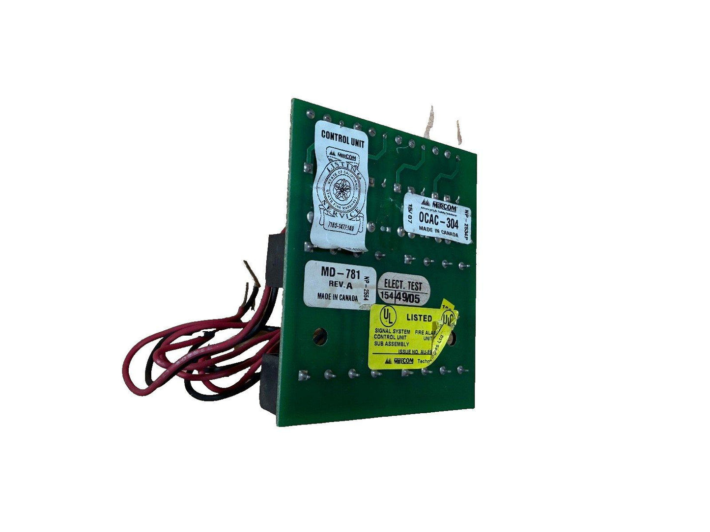 Mircom fire alarm control unit circuit board with UL listing, model MD-781, made in Canada