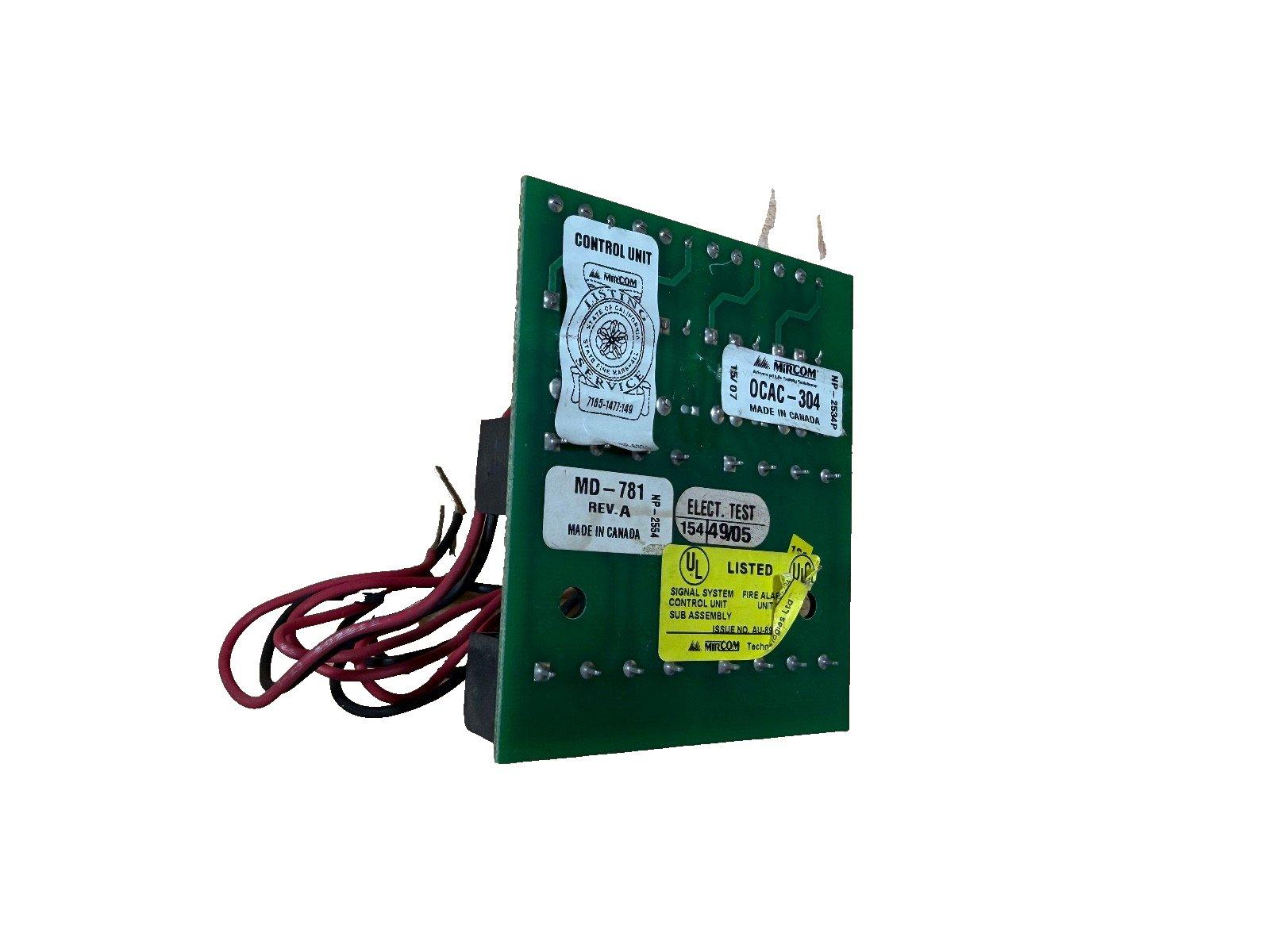 Mircom fire alarm control unit circuit board with UL listing, model MD-781, made in Canada