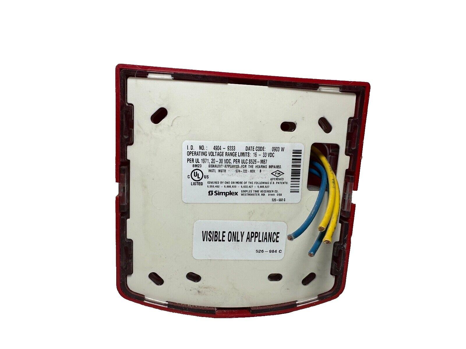 Simplex fire alarm device back panel with wiring, UL listed, visible only appliance label