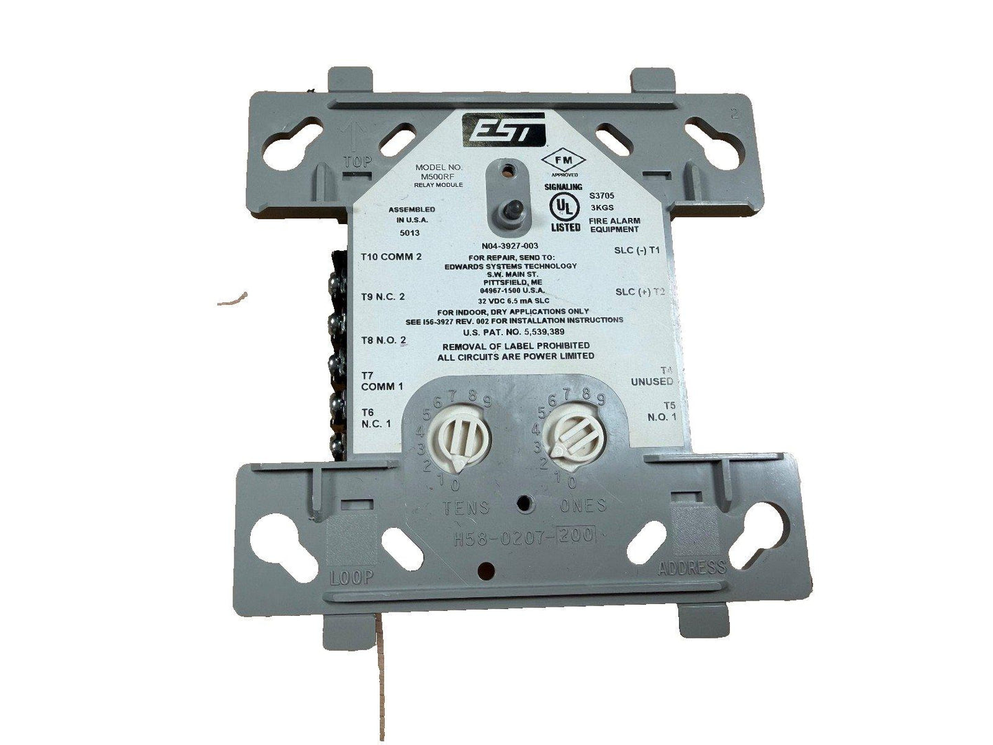 EST M500RF fire alarm relay module with UL listed signaling, addressable inputs, and power-limited circuits
