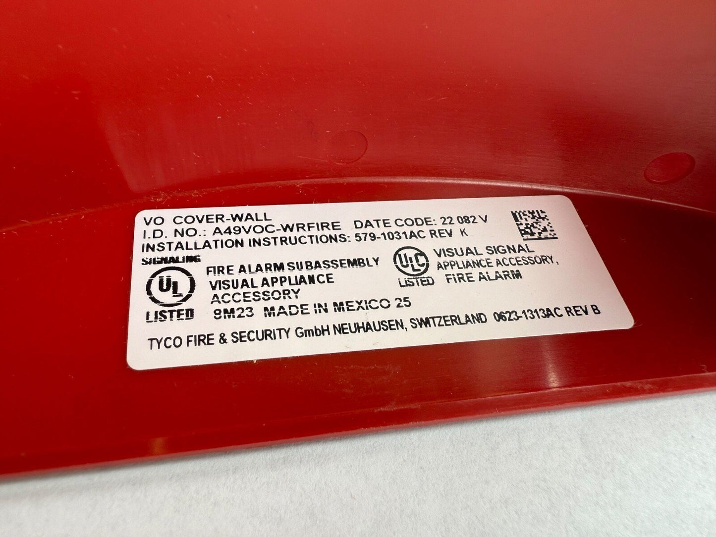 Autocall A49VOC-WRFIRE Fire Alarm TrueAlert ES VO Cover Wall Red