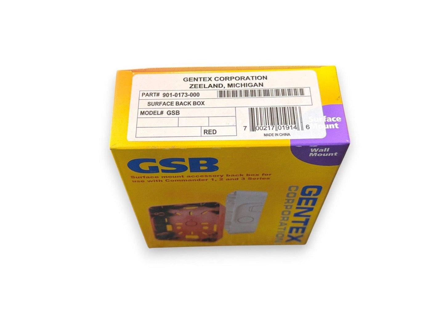 Gentex GSB surface mount back box for fire alarm systems, red, Commander Series compatible