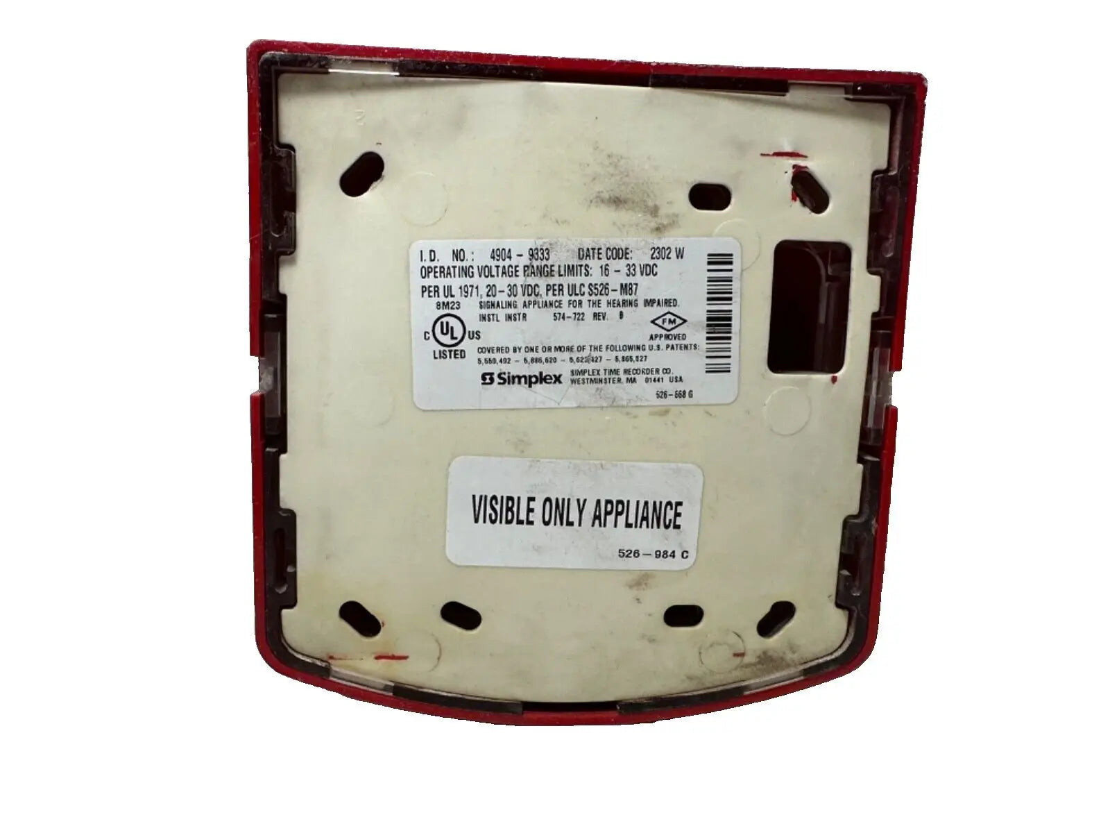 Simplex 4904-9333 Fire Alarm Strobe (SmartSync) Simplex