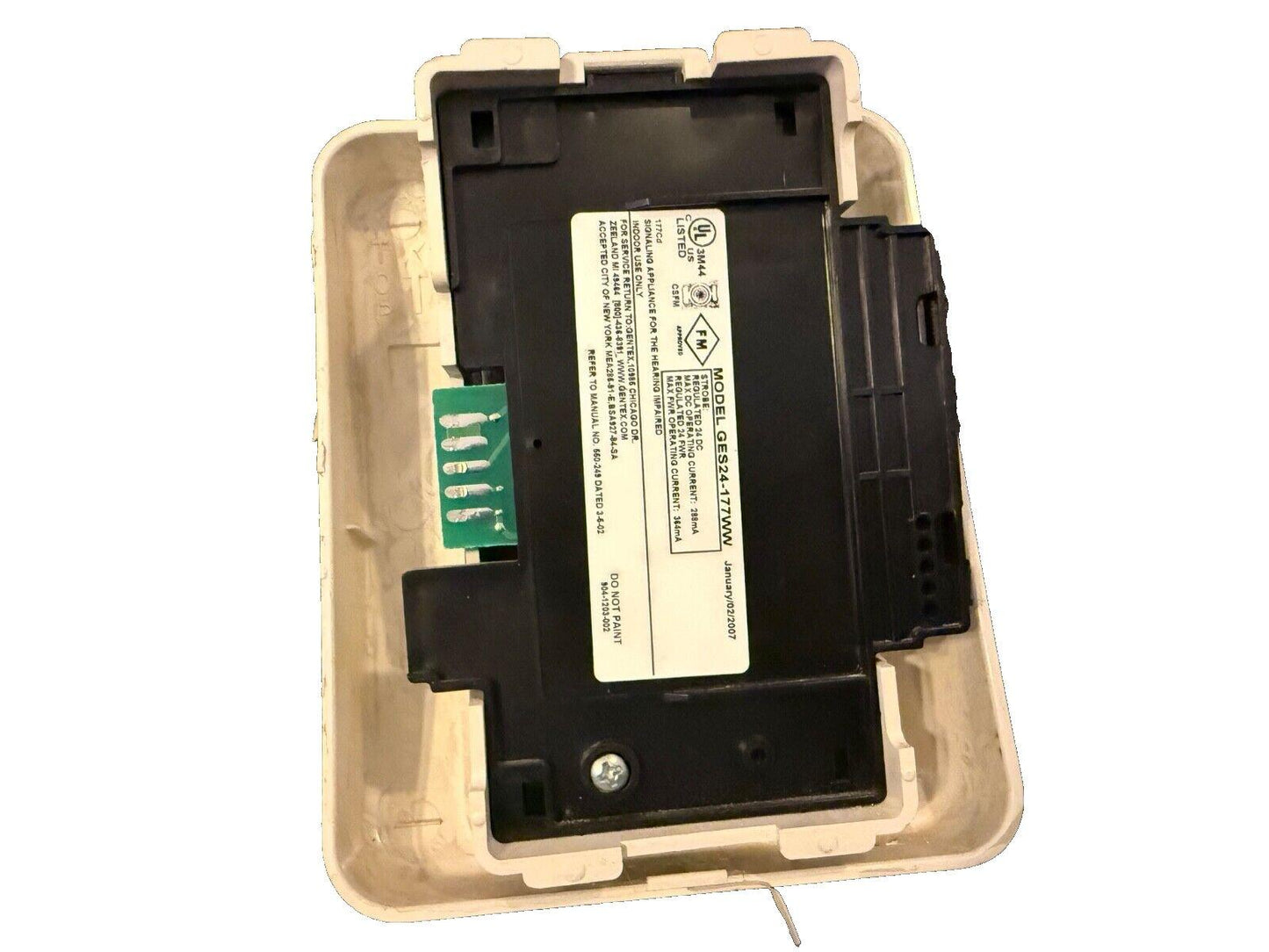 Gentex GES24-177WW fire alarm strobe with UL listing, 24VDC, for hearing impaired, indoor use