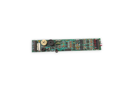 Fire alarm control panel circuit board with connectors and components for fire safety systems