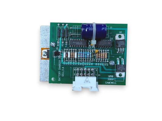 Fire alarm control panel circuit board with battery charger and connectors