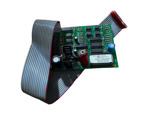 Fire alarm control panel circuit board with ribbon cables, UL listed signal system subassembly