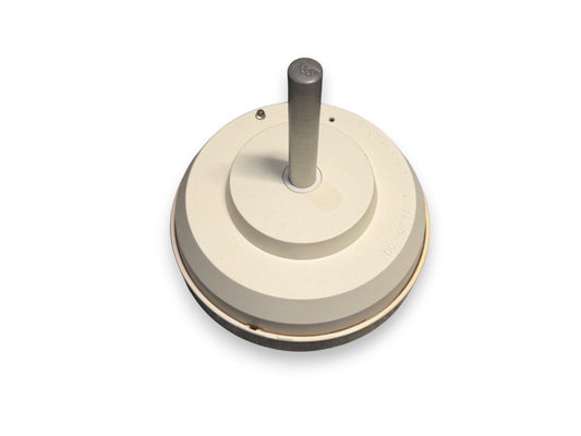 Fire alarm heat detector with 135°F rating, beige base and metal sensor stem