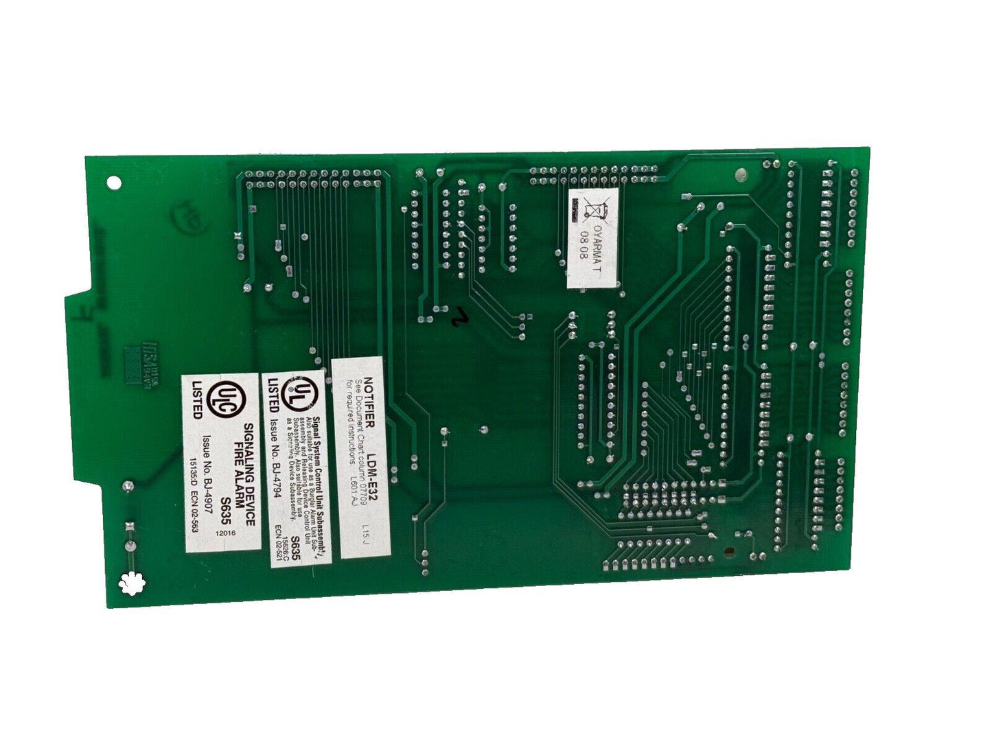 LDM-E32 fire alarm notifier circuit board with UL listed signaling device labels