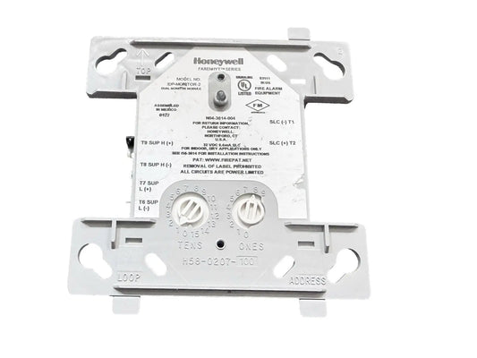 Honeywell Silent Knight IDP-MONITOR-2 fire alarm monitor module with adjustable settings and mounting brackets.