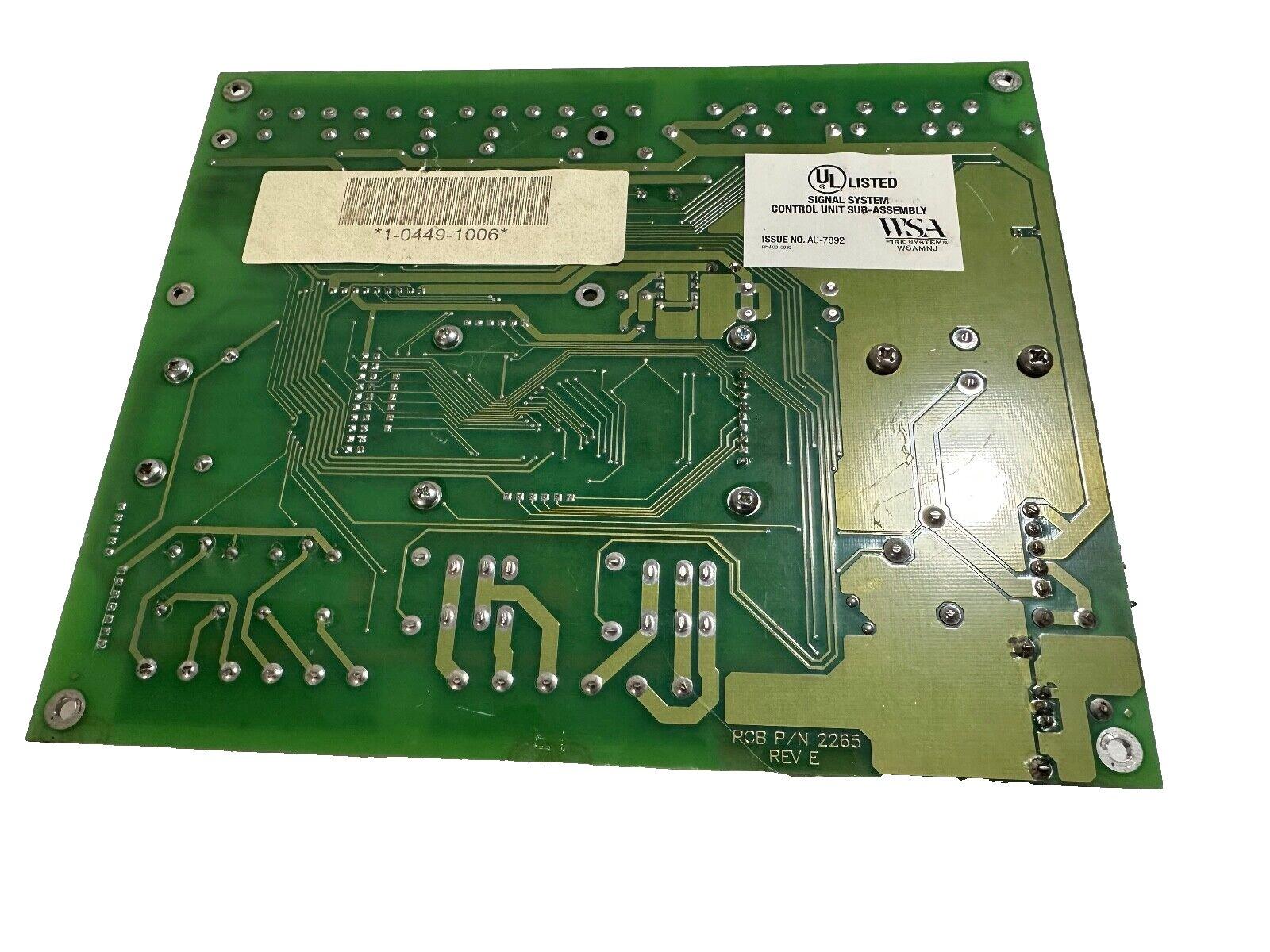UL Listed fire alarm control unit PCB, model 2265 Rev E, with WSA label and barcode