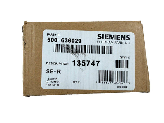 Siemens fire alarm part #500-636029, SE-R model, packaged in original box with barcode label