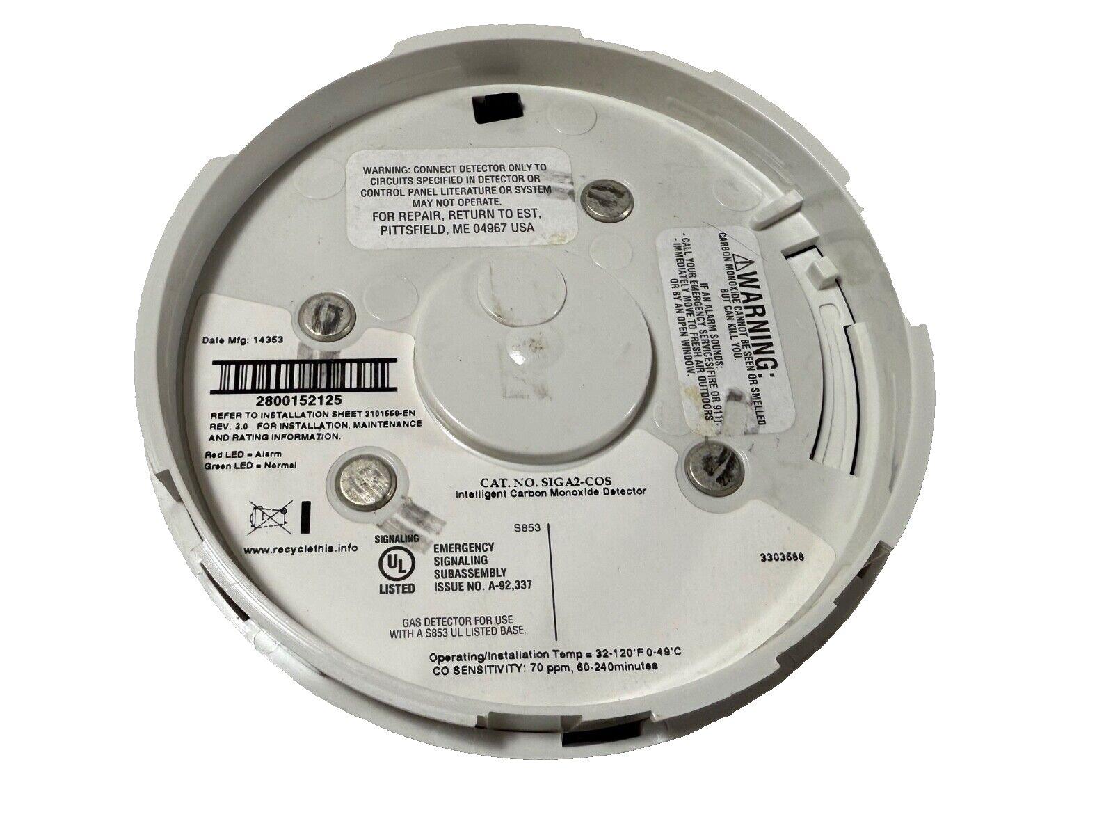 Intelligent Carbon Monoxide Detector SIGA2-COS for fire alarm systems, UL listed with warning labels and specs