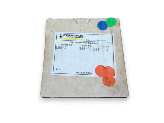 Cerberus Pyrotronics LED-3 fire alarm component, model 500-693062, made in USA, surplus equipment