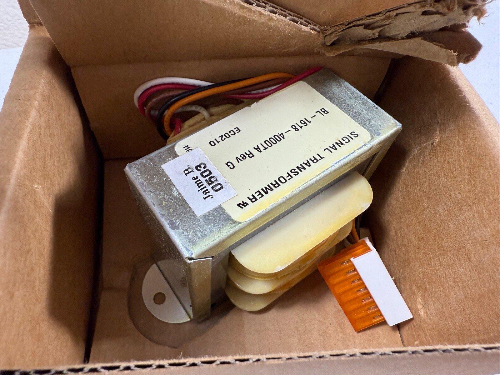 Signal transformer for fire alarm systems in cardboard box, model BL-1618-4000TA Rev G