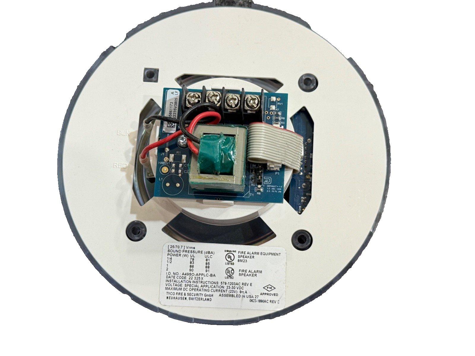 UL-listed fire alarm speaker with wiring terminals and circuit board, for commercial fire safety systems