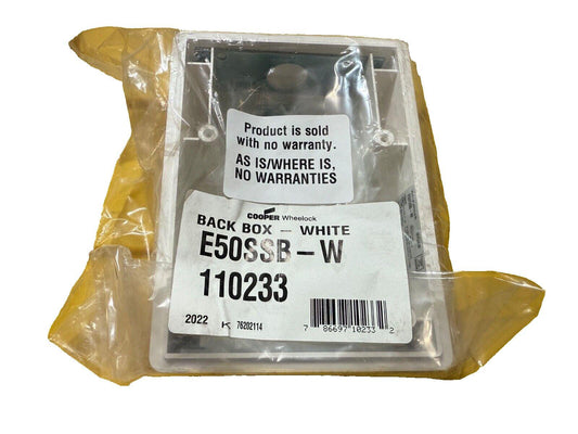 Cooper Wheelock E50SSB-W white back box for fire alarm systems, packaged as-is with no warranty