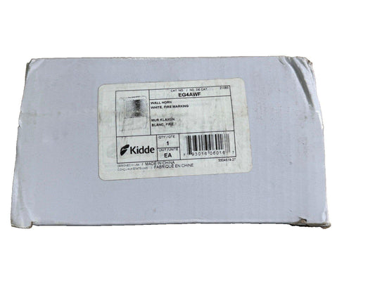 Kidde EG4AWF white wall horn fire alarm device packaging, fire safety equipment