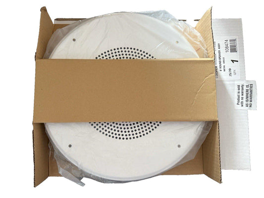 Cooper 8-inch round speaker assembly with metal grille, new in box for fire alarm systems