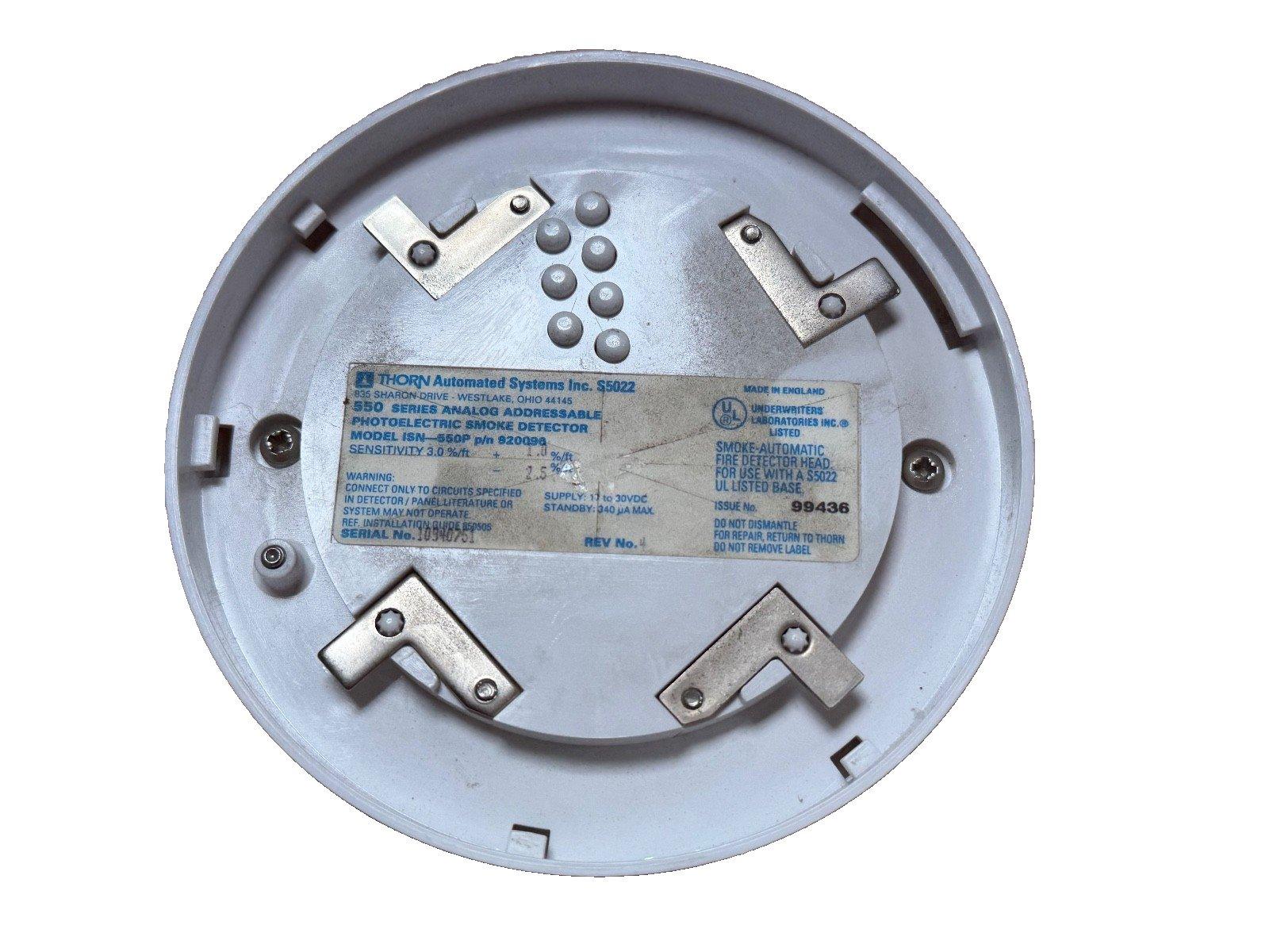 Thorn S5022 analog addressable photoelectric smoke detector head, UL listed, for fire alarm systems