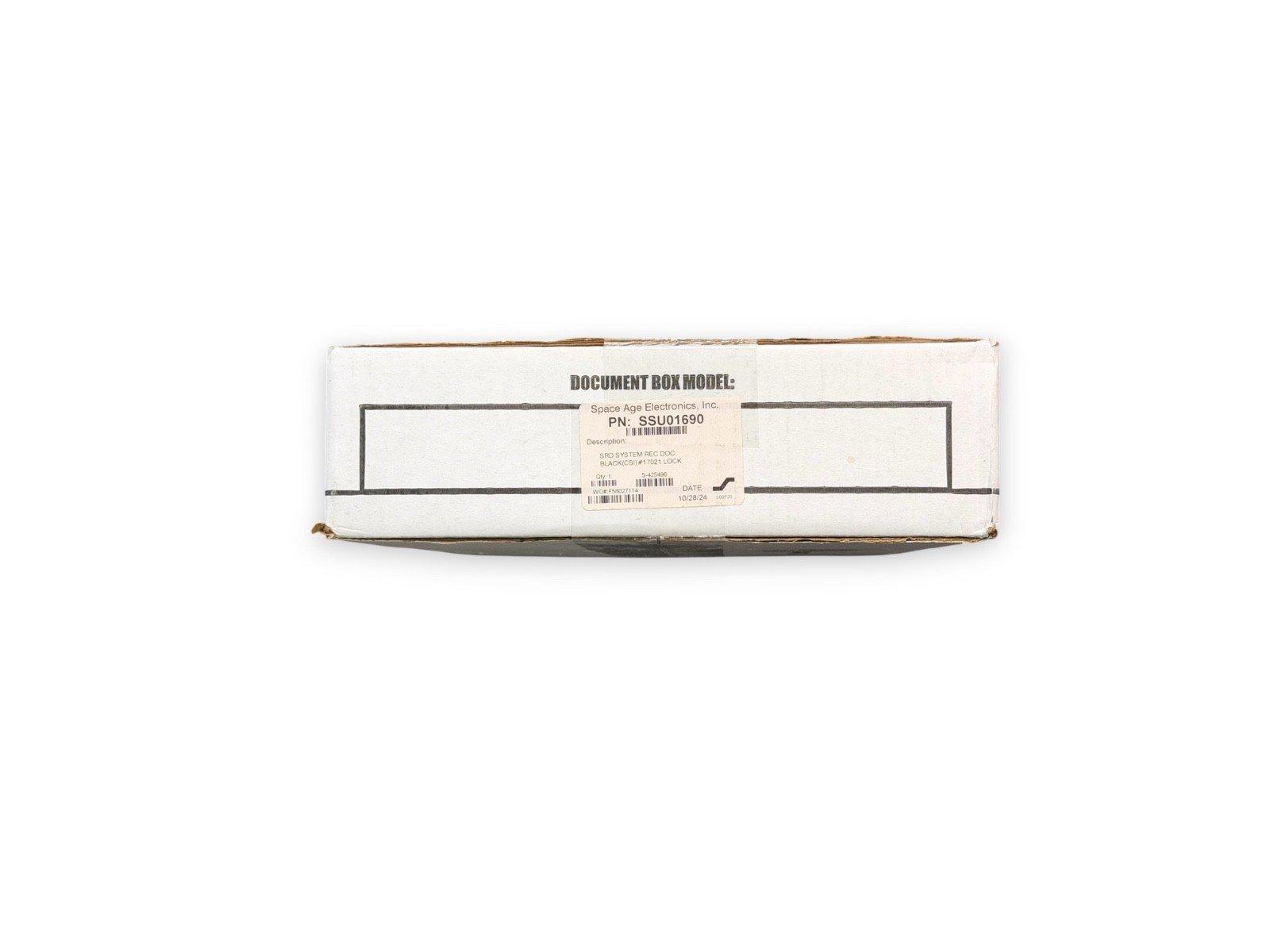Space Age Electronics fire alarm system rec doc box, part number SSU01690, used equipment packaging