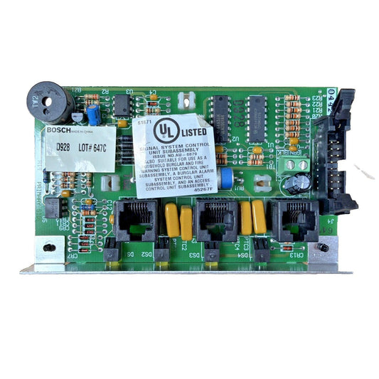 Bosch D928 fire alarm control panel circuit board, UL listed, with connectors and components for security systems