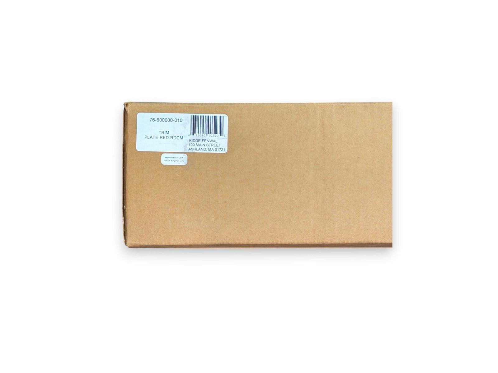 Kidde Fenwal red trim plate for fire alarm system, model 76-600000-010, packaged in cardboard box