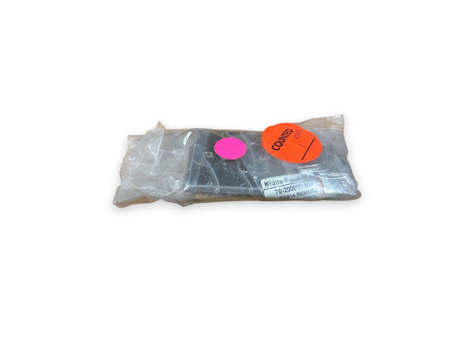 Kidde-Fenwal RA914 remote fire alarm control module in sealed packaging with inventory tags
