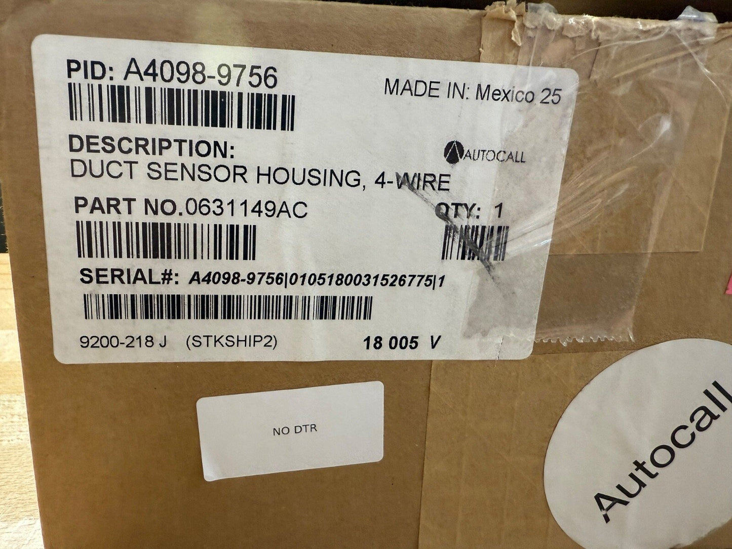 Autocall A4098-9756 Fire Alarm Duct Sensor Housing