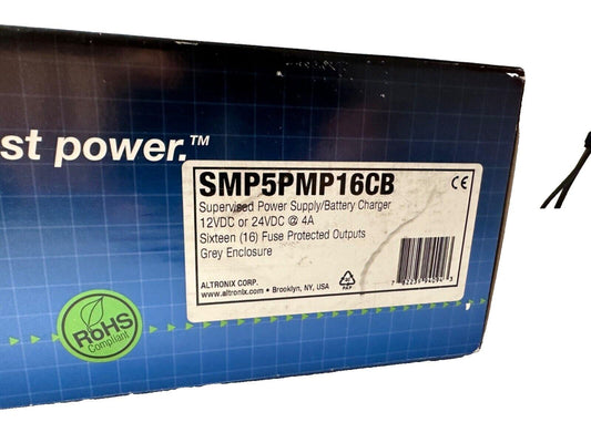 Altronix SMP5PMP16CB supervised power supply & battery charger for fire alarm systems, 12/24VDC, 16 fuse-protected outputs