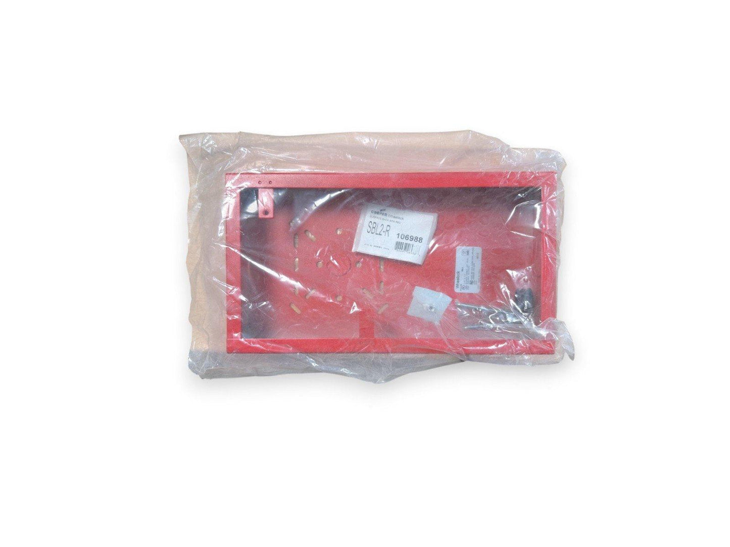 Red fire alarm control panel SBL2-R in plastic wrap, new surplus equipment