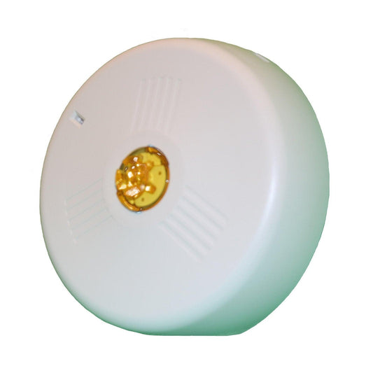 White smoke detector with amber LED indicator, fire alarm safety device
