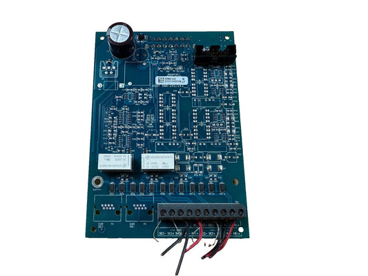 Fire alarm control panel circuit board with connectors and components for fire safety systems