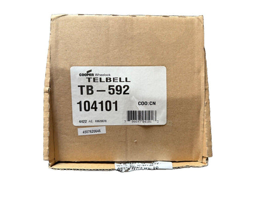 Cooper Wheelock TELBELL TB-592 fire alarm device in original packaging, model 104101