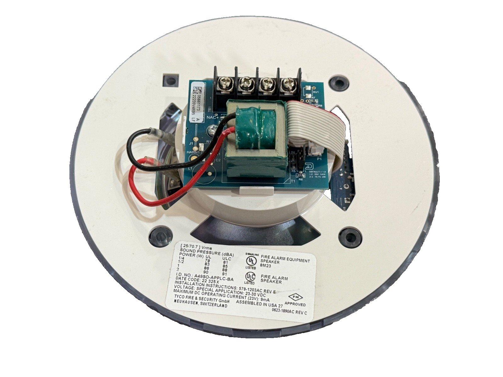 Fire alarm speaker with wiring terminals and UL listed label for commercial safety systems
